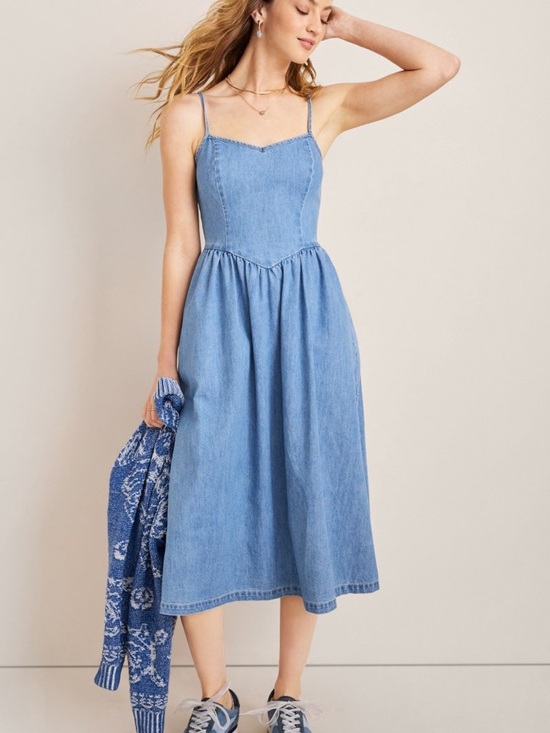 Francesca's Collections Dresses & Skirts - Francescas Light Blue Denim Midi Sundress with Spaghetti Straps- XS NWOT